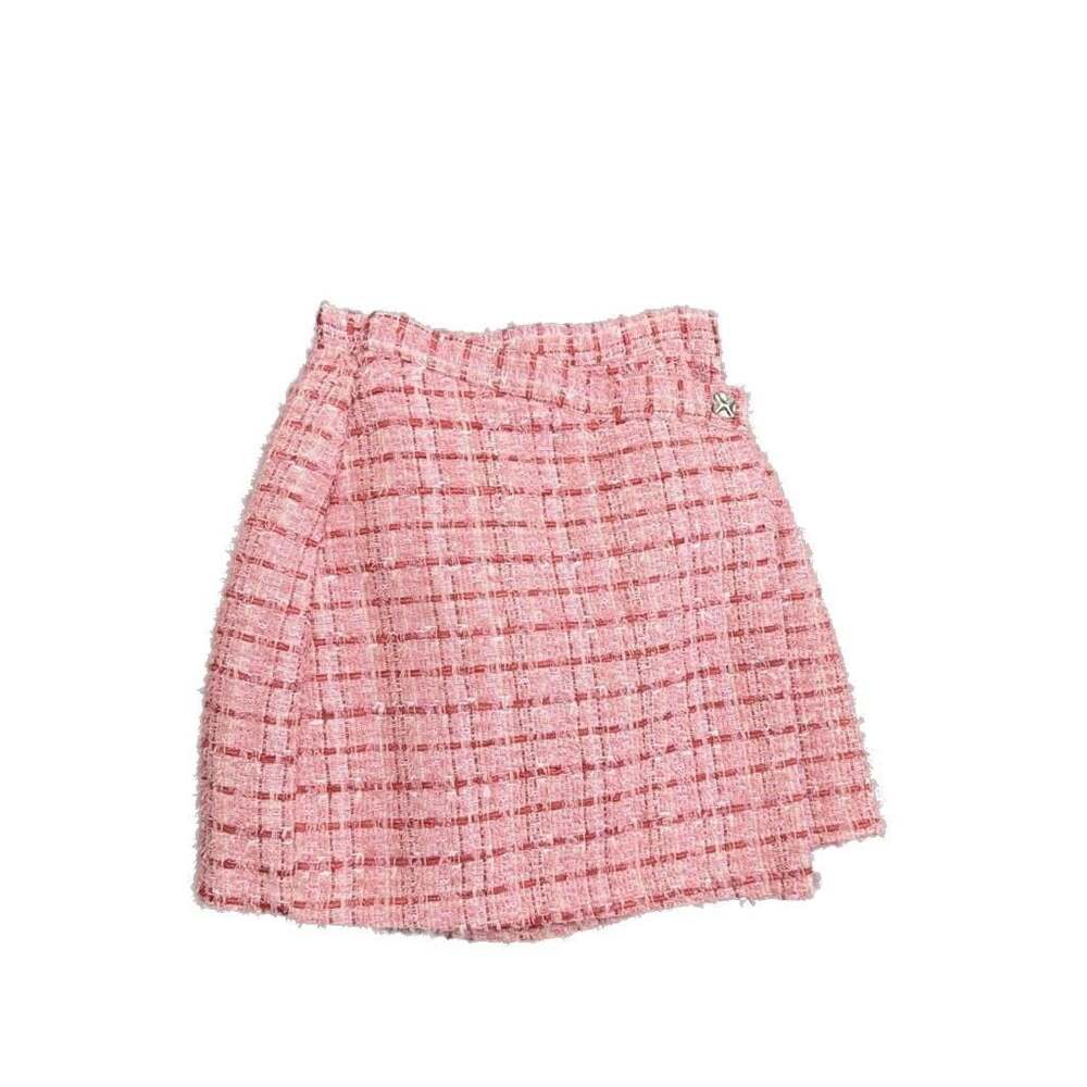 AIR SPACE LADY Pink Textured Tweed Frayed Hem Mini Skirt